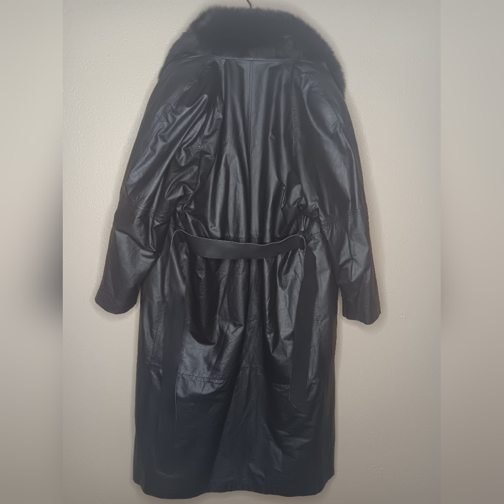 Vintage CAROLE LITTLE Women's L Trench Coat Belted Black Fur Collar‎ Penny - Picture 4 of 6